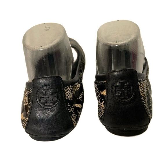 Tory Burch Eddie Brown Leather Snake Print Slip On Flats - Picture 4 of 7